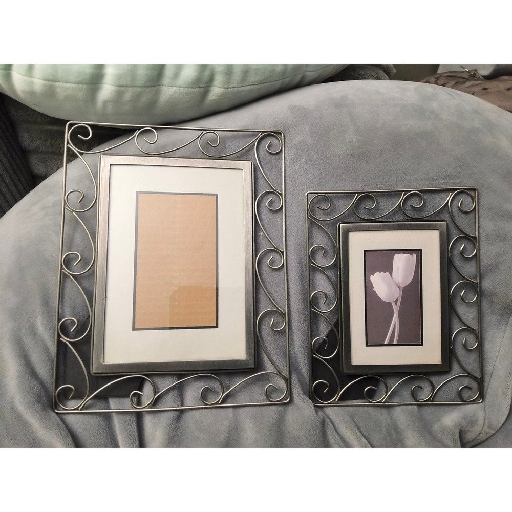 Set of 2 Vintage Swirl Silvertone Picture Frames